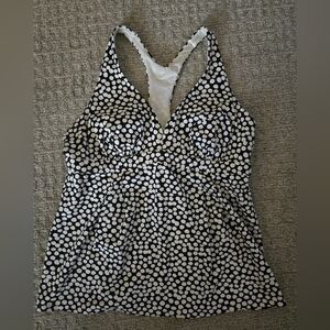 Lands' End Womens 16 Swimwear Top, Black and White Polkadot Racerback Top